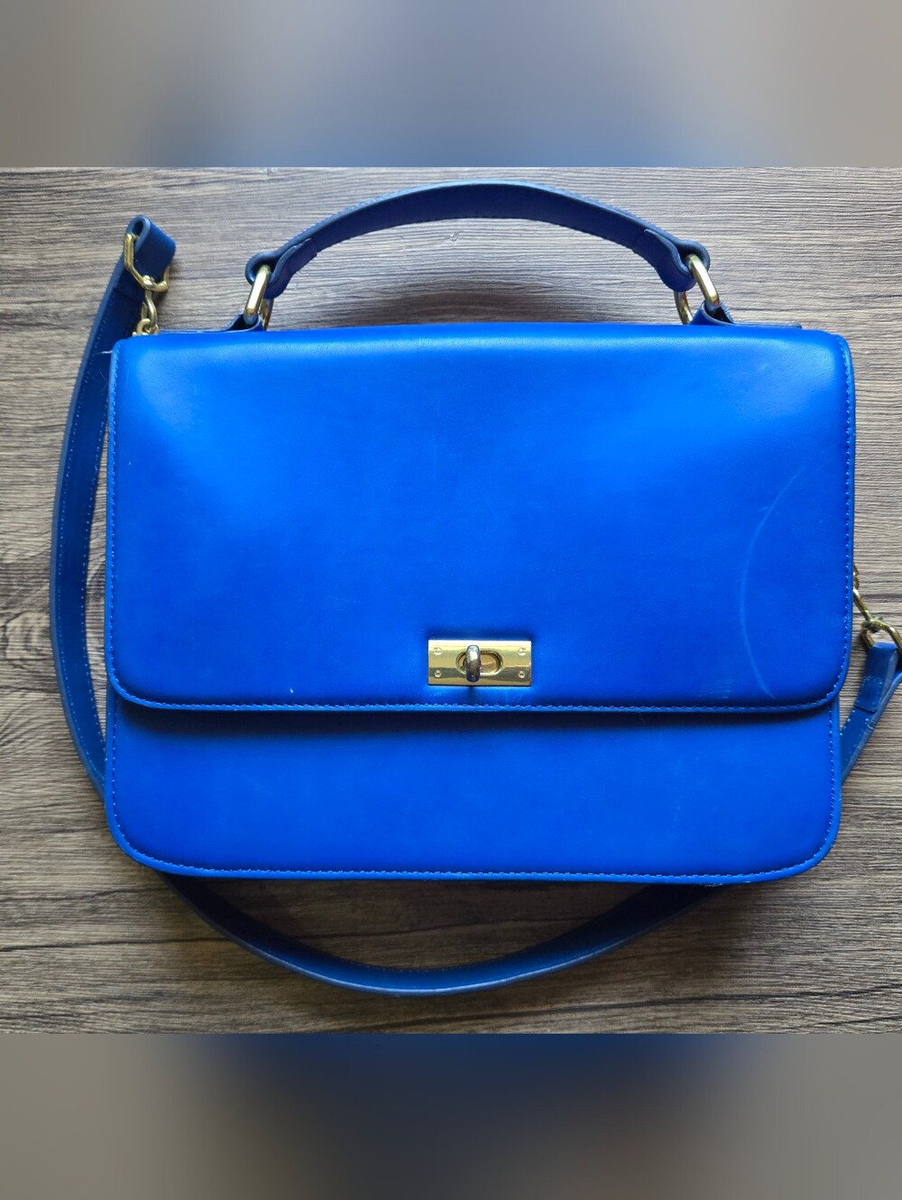 J Crew Edie Cobalt Blue 100% Cow Leather Top-Handle Satchel Bag Ladylike - Picture 2 of 13